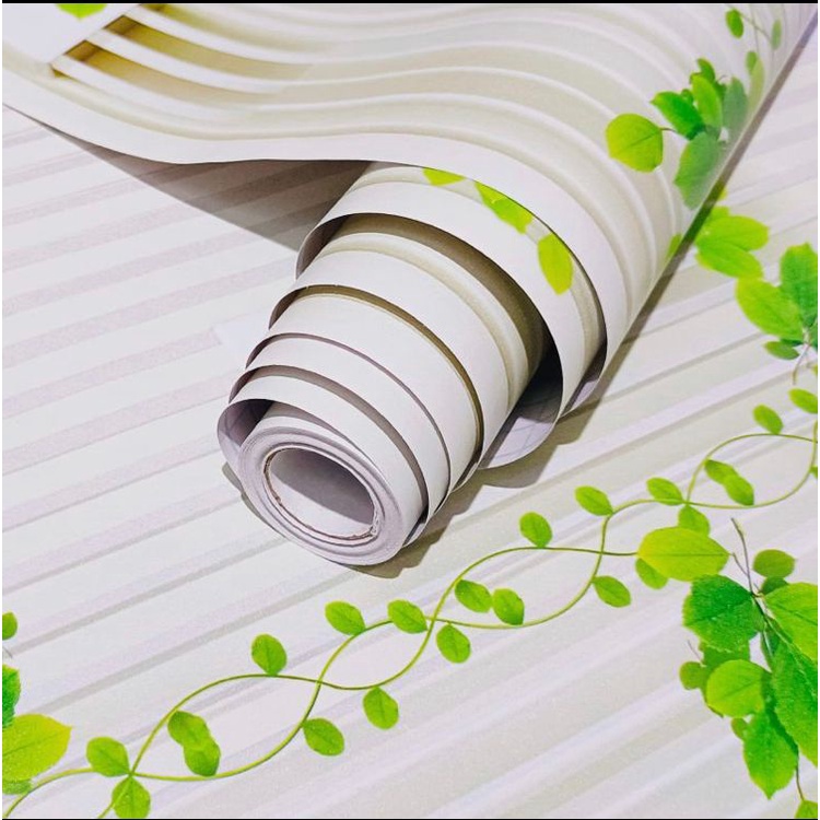 Wallpaper Sticker Dinding Bunga Daun Hijau Garis 45cm x 10m