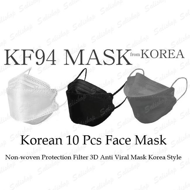 Masker KF94 Dewasa Warna Hitam Putih Abu Murah Isi 10 Pcs