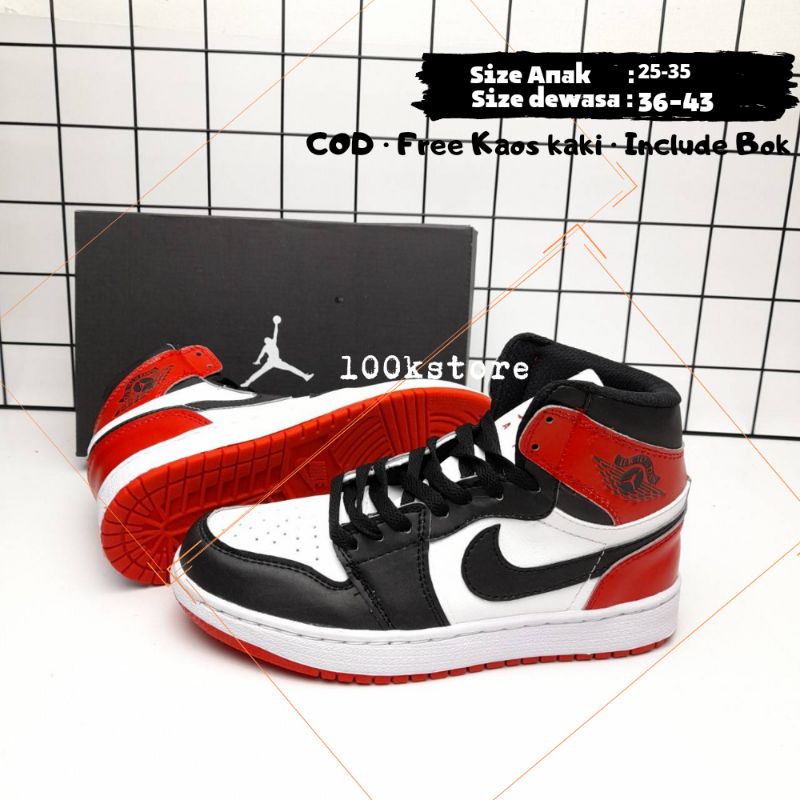 sepatu jordan anak black Toe high Pro real pict size 19-35 best seller