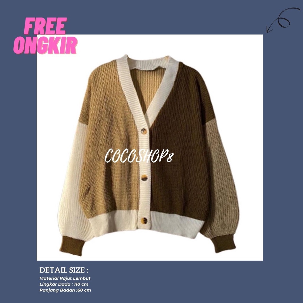 Cardigan Two Tone Eireen Cardy Kardigan Rajut Twist Tebal Knit Cardie Wanita Cardi Knitt Korean Styl
