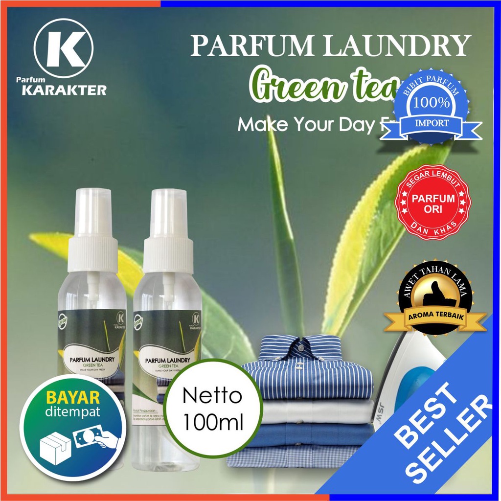 [ TESTER ] Parfum Laundry GREENTEA Untuk Setrika Pakaian Model Botol Spray | Kemasan 100ML | Bisa COD