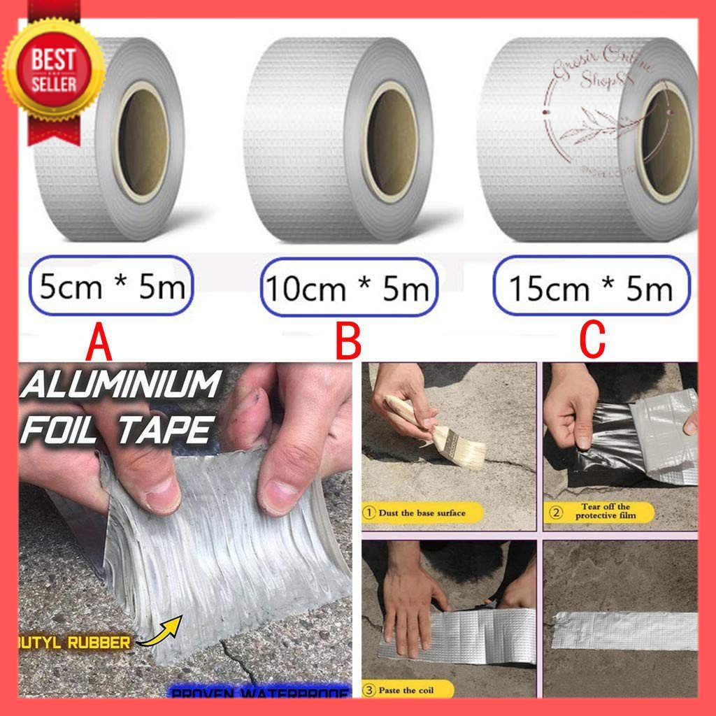 GOS -D104-  Lakban 5cmx5m Aluminium Foil Butyl Super Waterproof Tape - Lakban Anti Bocor Lem Anti Air Tambal Silver