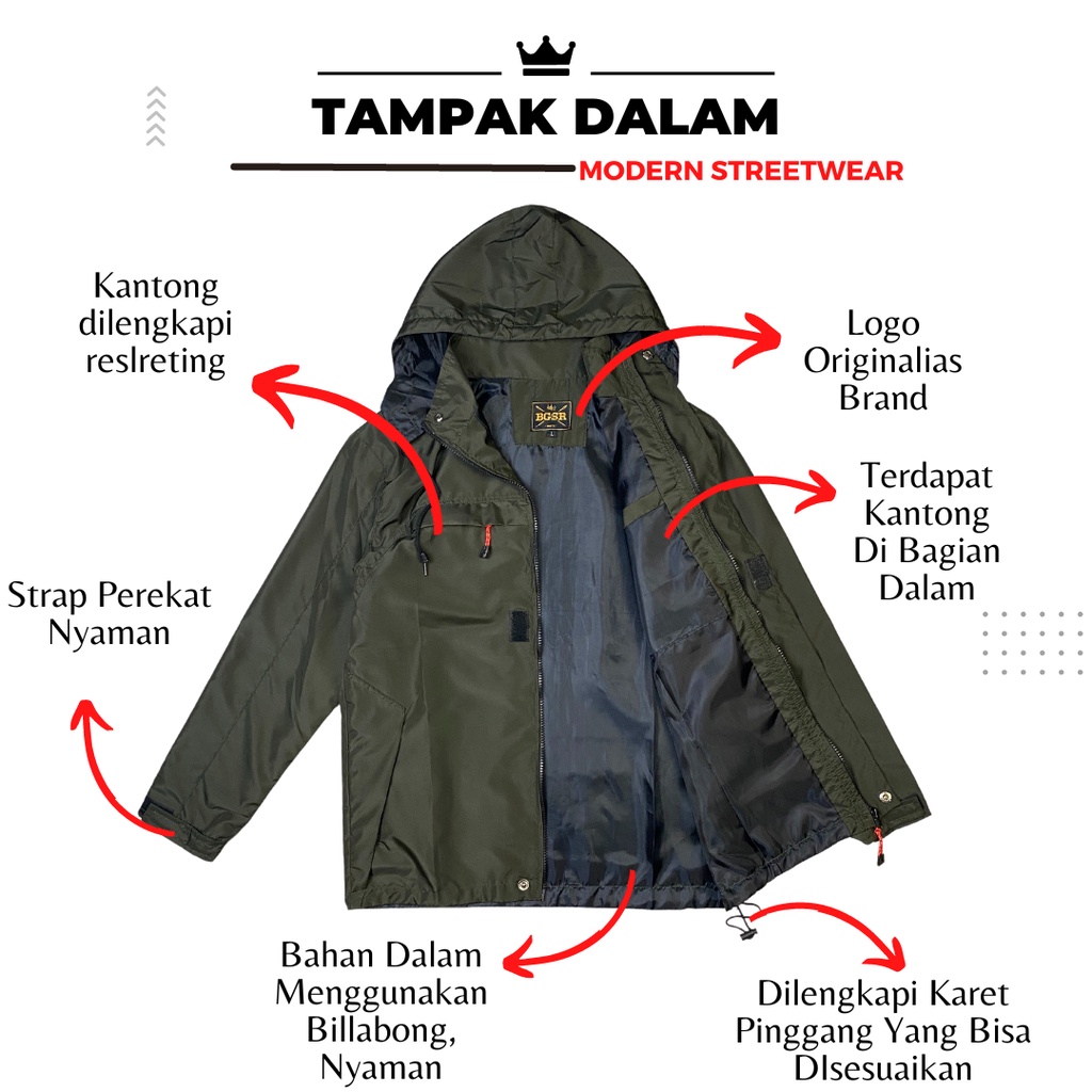 Jaket Parasut Bomber Pria Zipper Sleting Kantong Dalam Premium Jacket