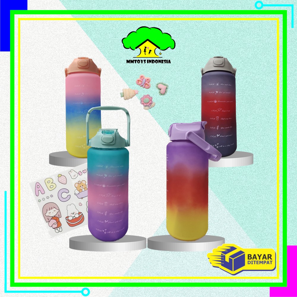 MI-C581 Botol Minum Tumbler 2Liter Gradasi Viral / Botol Air Motivasi Thumbler Pelangi Botol Penanda