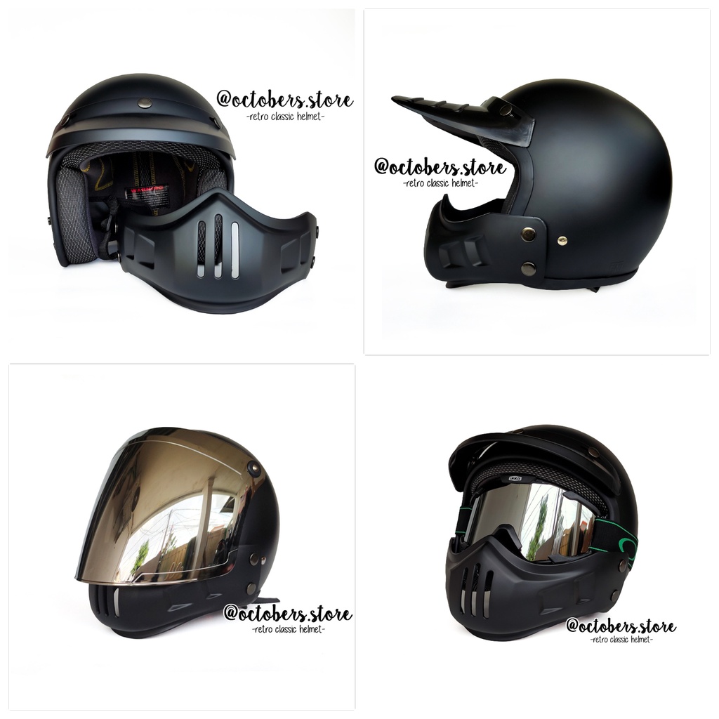 HELM CAKIL MODULAR HITAM DOFF (HALF FACE / FULL FACE) - HELM RETRO - HELM BOGO
