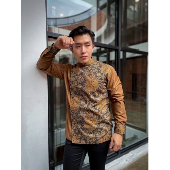 Batik Mahasura, Batik Pria Premium, Lengan Panjang, Slimfit, Coklat