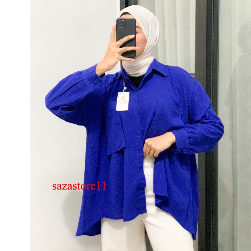 Gea Top - Kemeja Oversize Linen Wanita - Linen Crinkle Shirt - Atasan Wanita Lengan Panjang