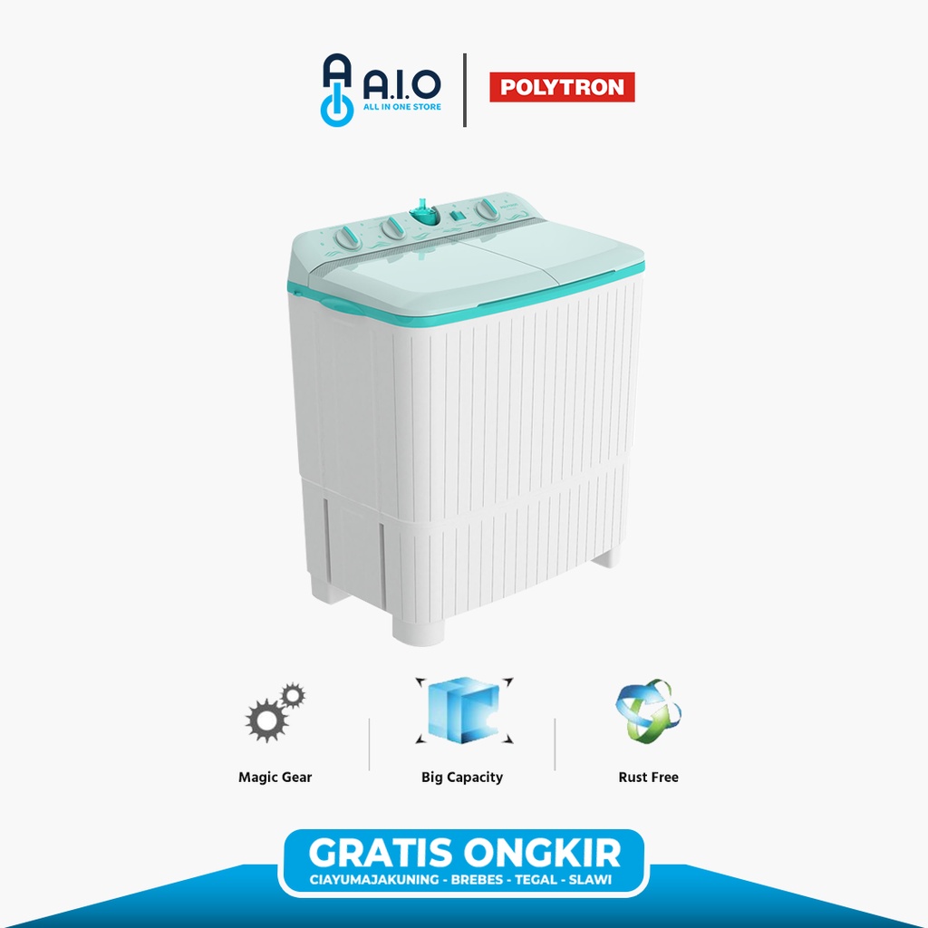 POLYTRON - MESIN CUCI 2 TABUNG 9 KG - PWM 9076 | PROMO GRATIS ONGKIR