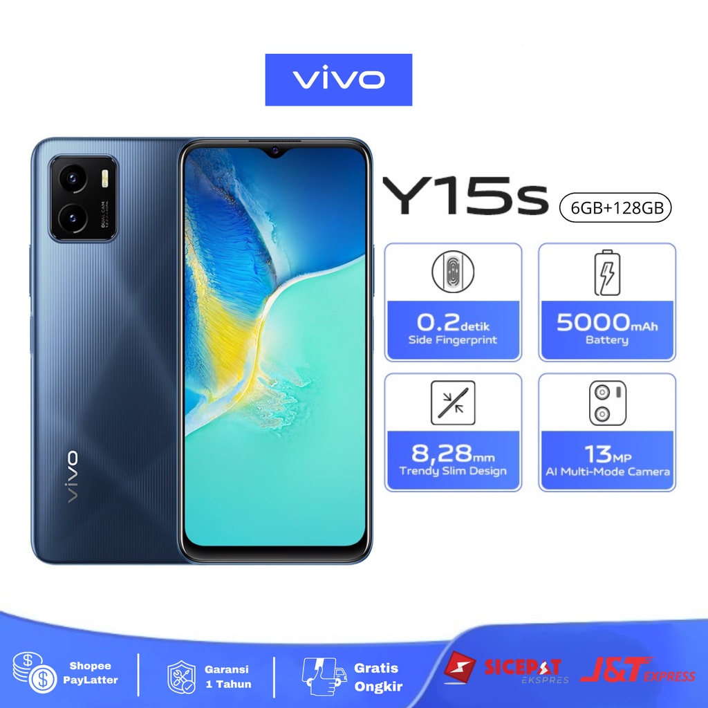 HP VIVO Y15s RAM 6GB+128GB Handphone Murah Baterai 5000mAh Kamera 13MP Layar 6.51 inci Smartphone