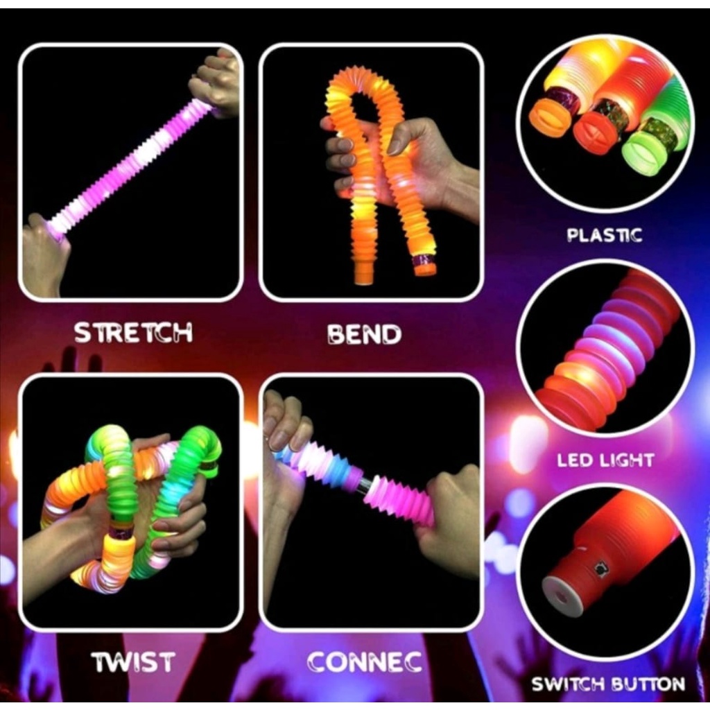 MAINAN VIRAL !!! Light Up Pop Tubes / Pop Pipes / Mainan Lampu Stick Pipa Selang Fidget Toy
