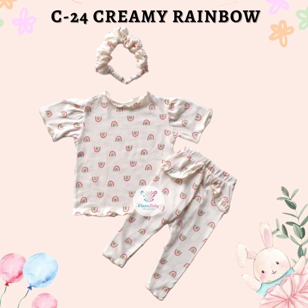 Plazababyku MX CARISSA setelan bayi motif bunga yang lucu free headband scrunchie + sandal PART2