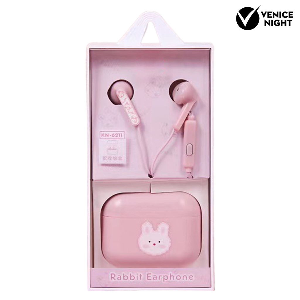 (VNEP) (Berkabel) Earbud High Fidelity Sensitif Univeral Kartun Lucu 3.5mm In-ear Earbud dengan Tempat Penyimpanan untuk Merekam Lagu