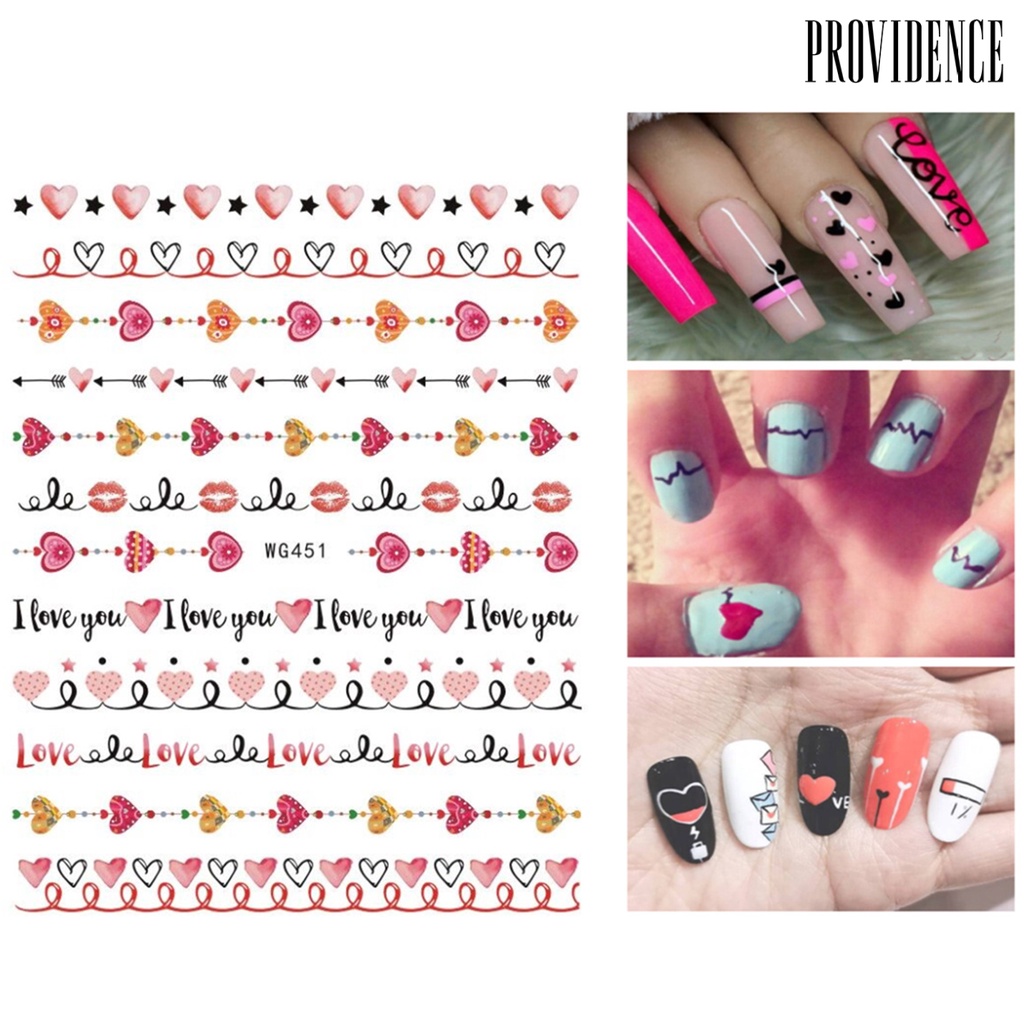 Stiker Perekat Kuku Desain Hati Bibir Merah Warna-Warni Dapat Dilepas Untuk Salon