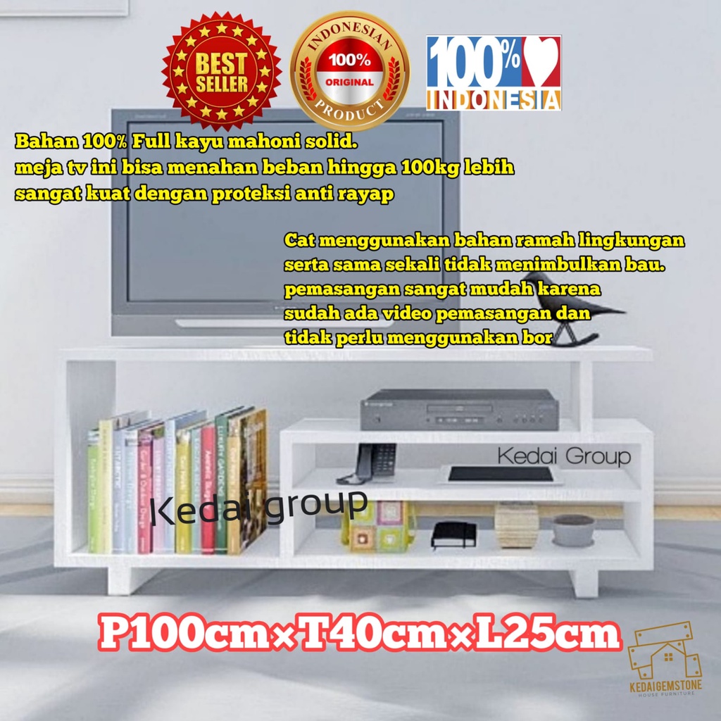Meja TV Minimalis Modern Murah Bahan Kayu Solid Warna Putih Cocok Buat Tv 34 Inch - 43 Inch