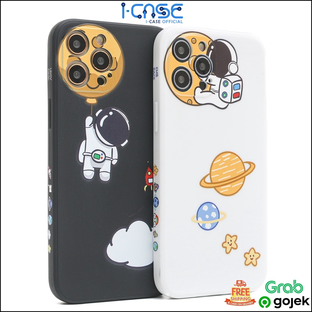 Astronot Cute Couple Cartoon Soft Case Edge Lens Cover iPhone 6 7 8 SE 6+ 7+ 8+ X XR XS 11 12 Pro Max