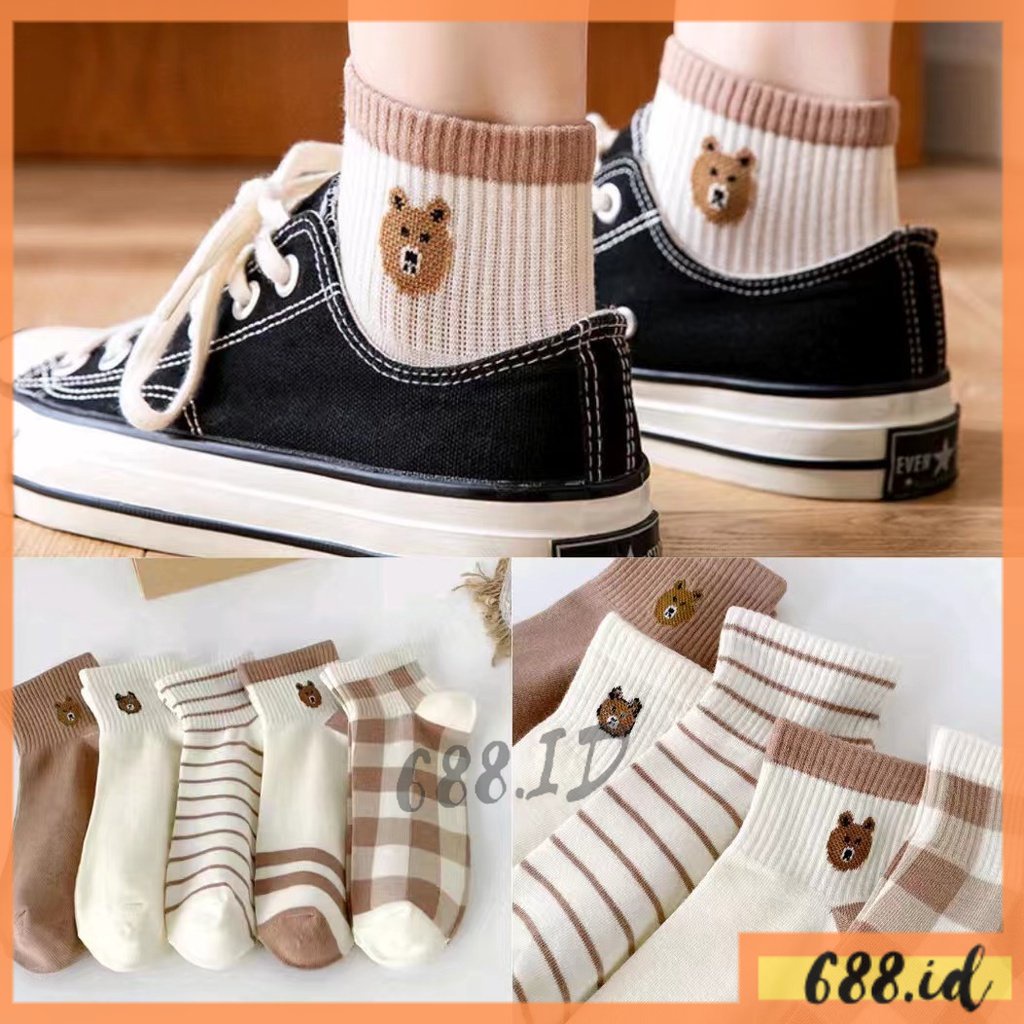 Kaos Kaki Wanita Motif Beruang Kaus Kaki Pendek Semata Kaki Fashion Korean Style Cute Teddy Bear Short Ankle Socks Lucu KSK 03