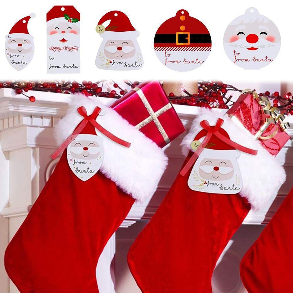 Preva 100PCS Tag Gantung Natal Perlengkapan Festival Kertas Bookmark Kartun Santa Claus