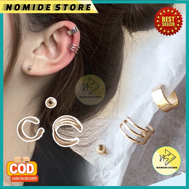 Anting Jepit Wanita Korea 1 Set 3 Pcs Desain Simple Aksesoris Anting Gaya Hip Hop Import ANT111