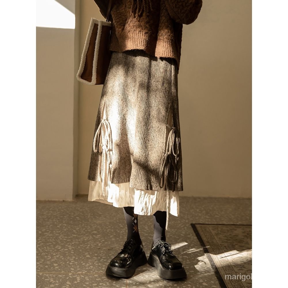 COD##korean midi / korduroi maxi Skirt /rok korean style/rok pinggang tinggi coklat wanita/rok rajut