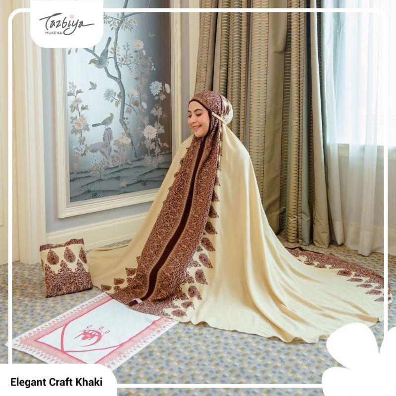 Mukena Tazbiya Sejadah Elegant Craft Khaki Dewasa Jumbo Katun Rayon Motif