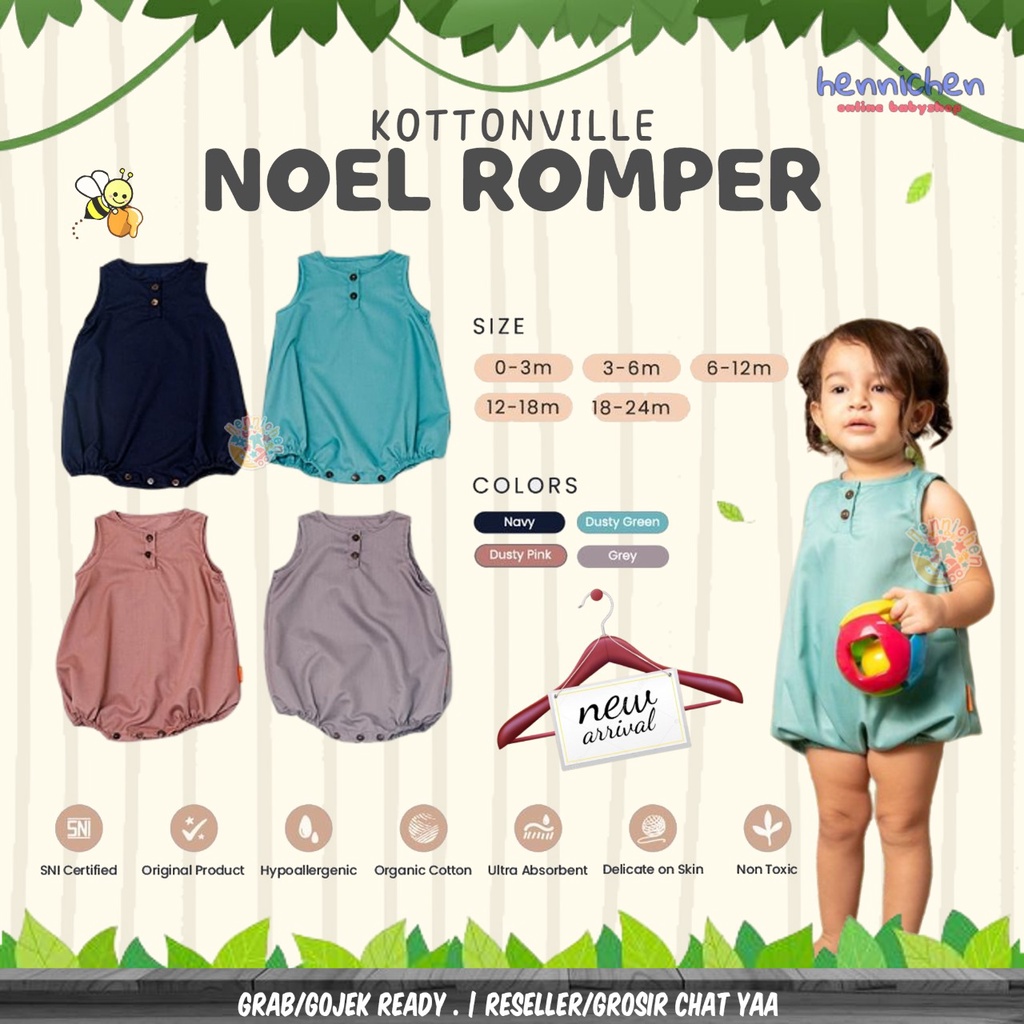 KOTTONVILLE NOEL ROMPER SLEEVELESS ROMPER ANAK UNISEX ROMPER KUTUNG 0 - 24 BULAN