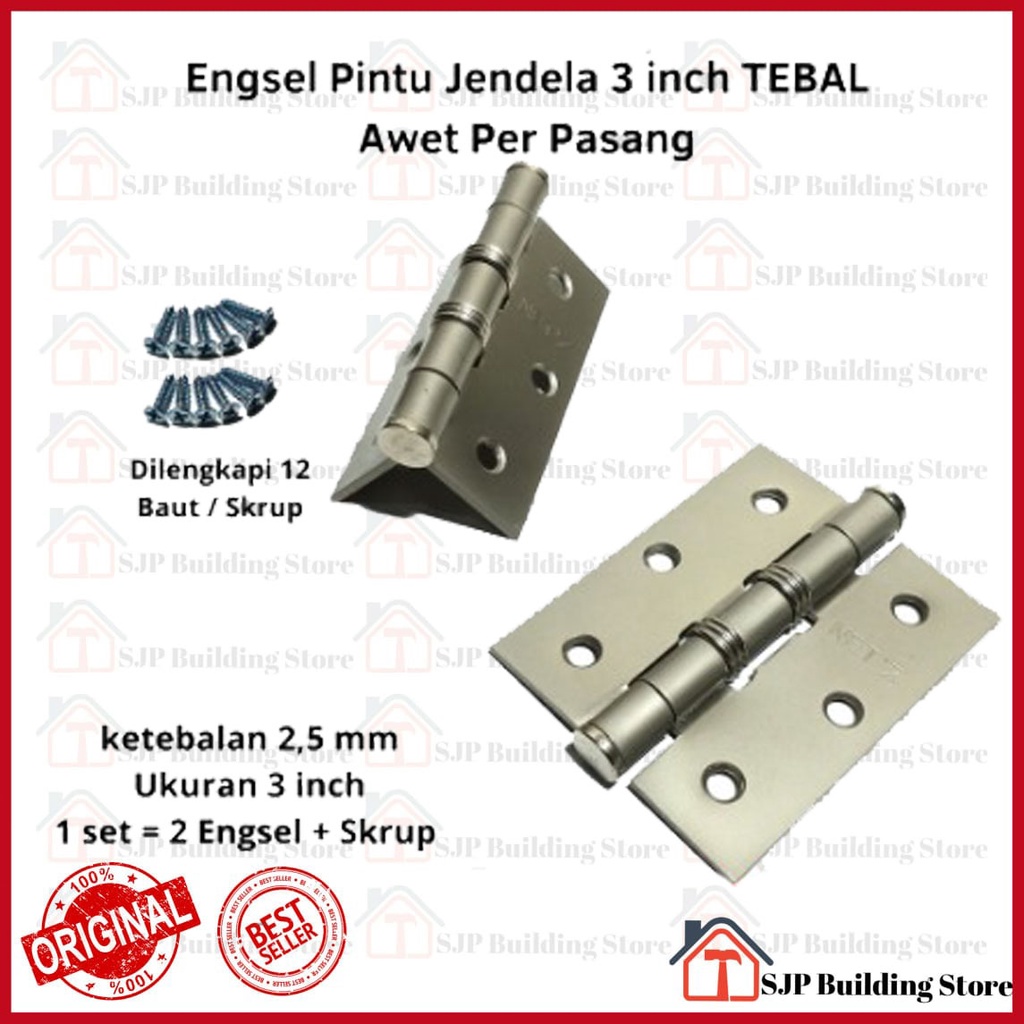 Engsel jendela 3 inch tebal Silver l Pintu TEBAL 3 inch l Stenlis Per Pasang