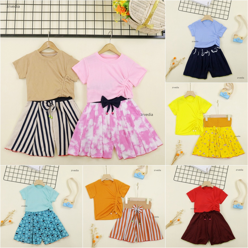 Setelan Mixed Berry uk 2-5 Tahun / Set Kaos Knit Anak Perempuan Baju Serut Anak Cewek Rok Celana Balita 2-5 Years ZR Vedia