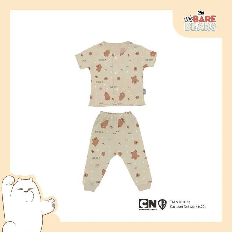 Baju Bayi Setelan Anak Lengan Pendek Kancing Depan Celana Panjang Neci Newborn Fluffy We Bare Bears