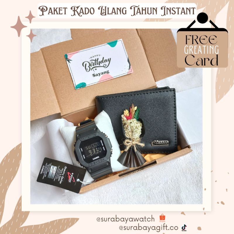 (G-SH0CK GIFT) PAKET HAMPERS ULANG TAHUN COWOK MURAH GIFT BOX ANNIVERSARY jam tangan digital hitam anti air kado wisuda dompet kulit buket bunga mini