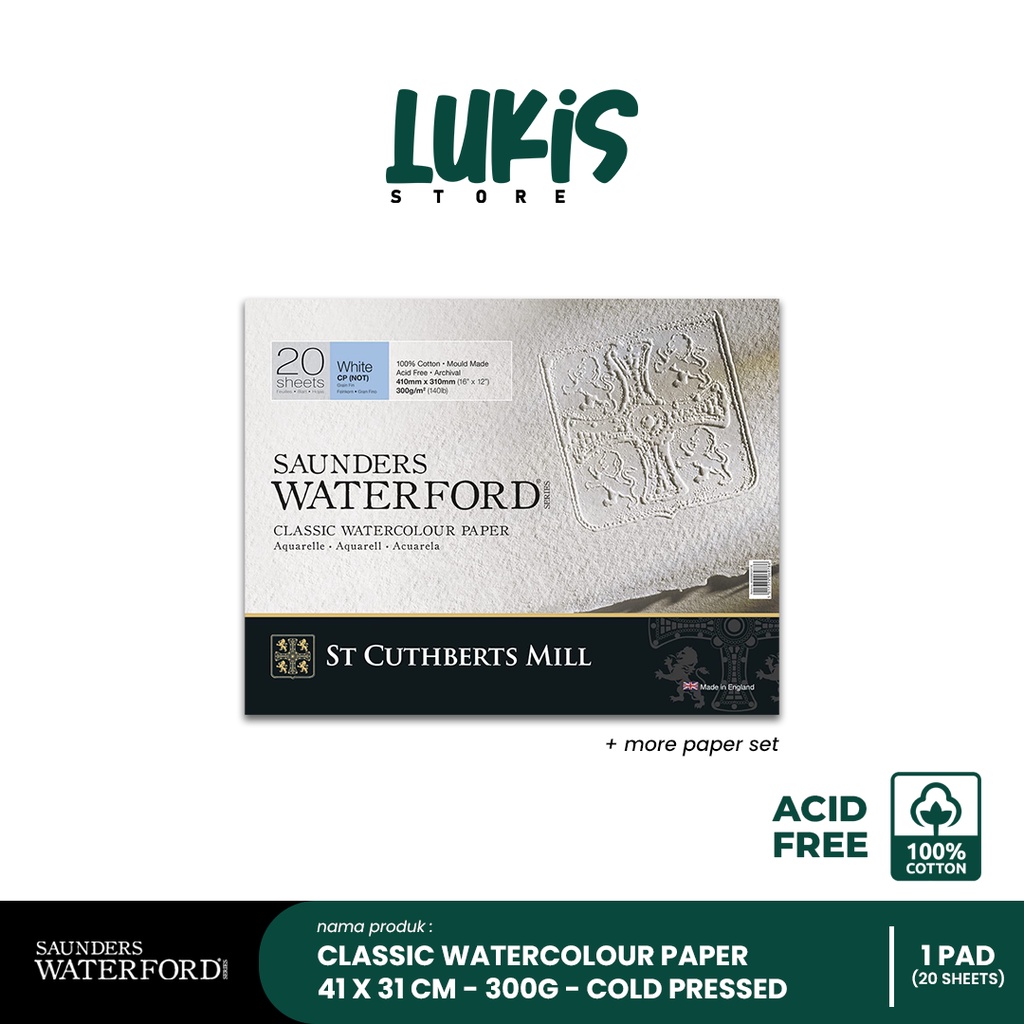 

Kertas Lukis SAUNDERS WATERFORD 300G | 41 x 31 cm | Cold Pressed | 20 Sheets | Blocks