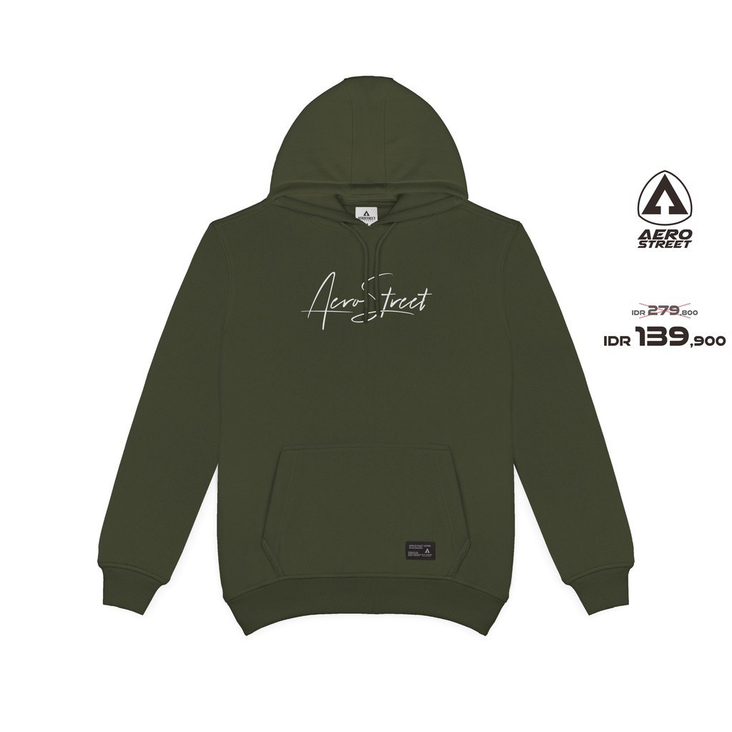 Aerostreet Hoodie Hysteria Hijau Army Sweater Jumper CBAAA | Jaket Pria Sweater Hoodie Aero Street S