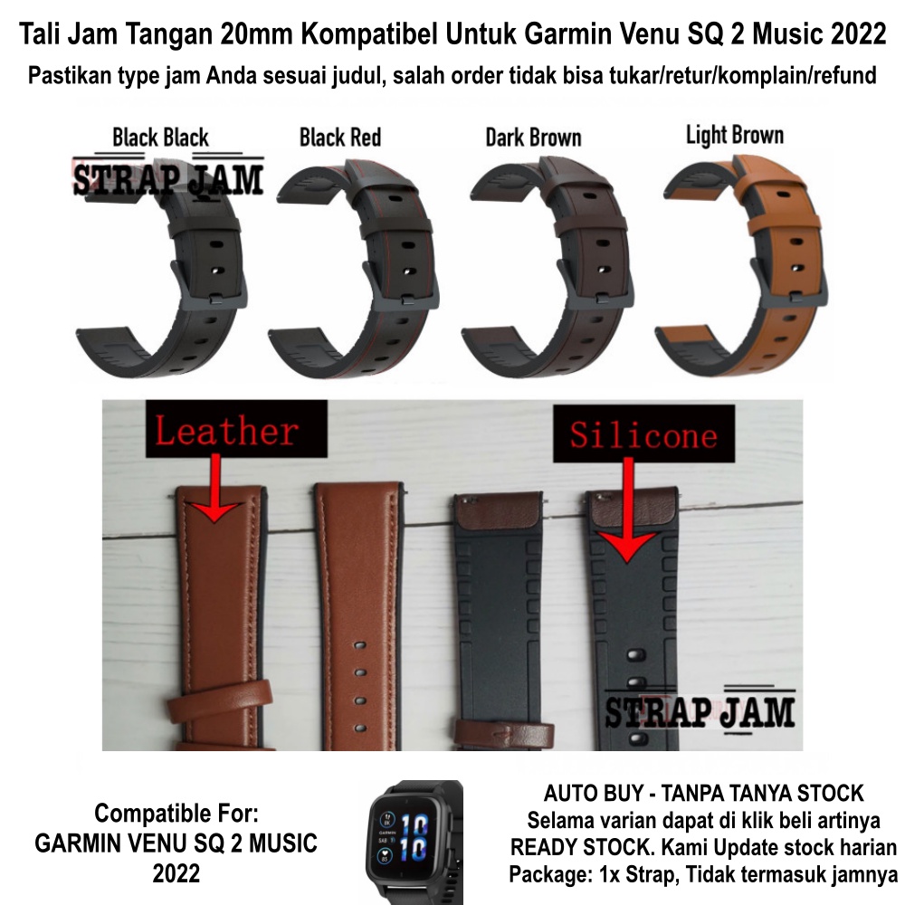 Hybrid Leather 20mm Strap Garmin Venu SQ 2 Music 2022 - Tali Jam Tangan Rubber Kulit