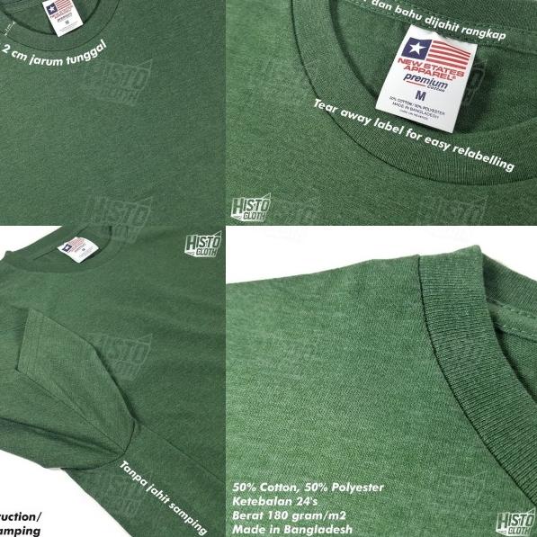 Kaos Polos NSA SIZE 2XL Heather/ Misty New States Apparel Premium - D.Green Heather, XXL