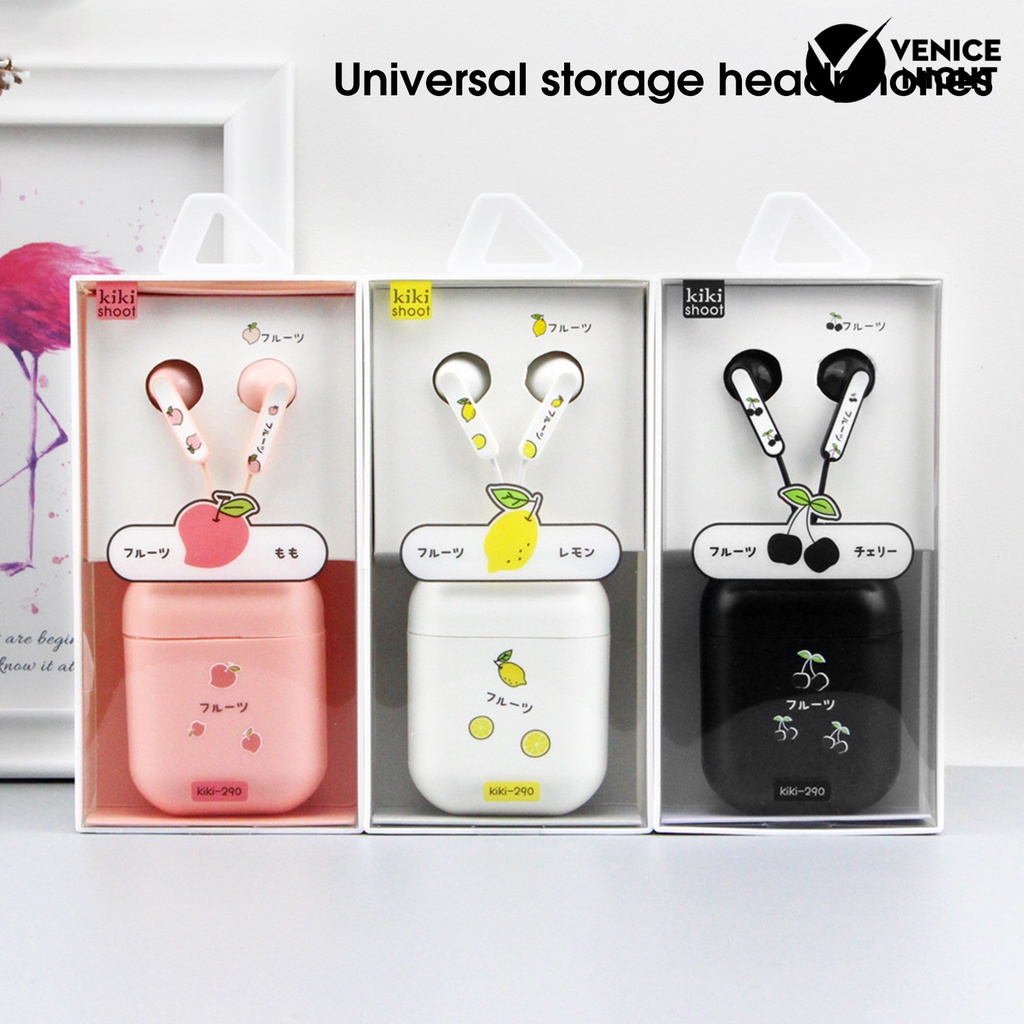 (VNEP) (Berkabel) In-ear Earphone Kartun Kotak Nyaman Dipakai Universal High Fidelity Sound Earbud untuk Ponsel