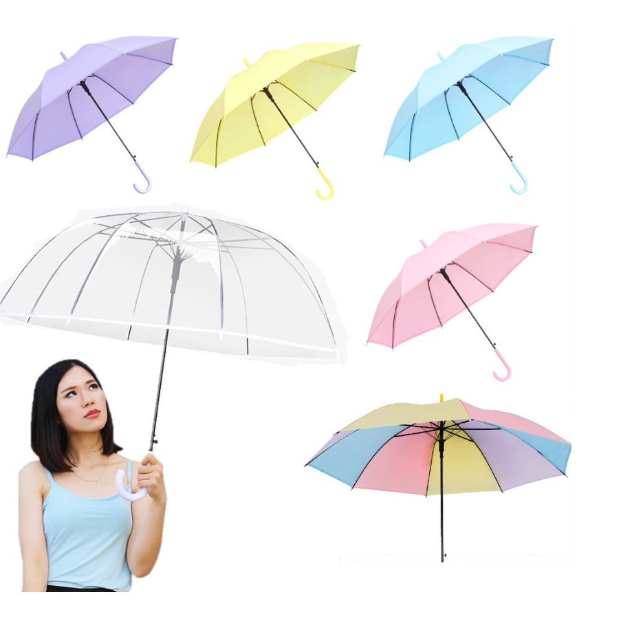 PA Payung Transparan Style Korea Jepang Polos Warna Warni Payung Lipat Bening Cantik Payung Rainbow Umbrella Fashionable Candy Color Import Murah Terlaris PR111