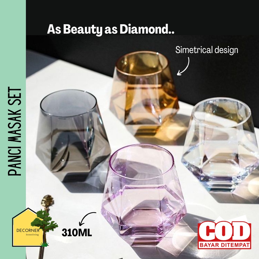 Gelas Kaca Cantik Untuk Tamu Lebaran Bentuk Geometric Warna Gold Glass Gelas Mewah dan Unik 400 ML D