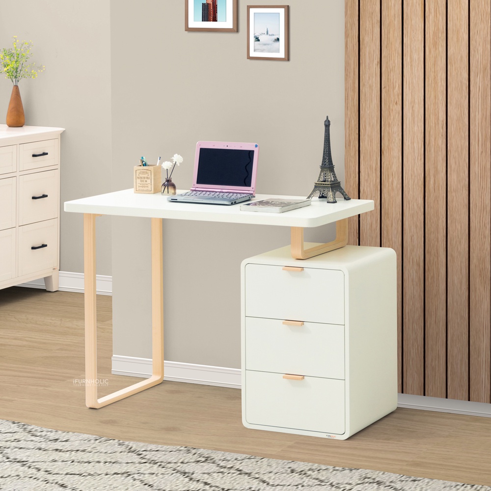 IFURNHOLIC Morgan Smart Table 100 | Meja Kerja | Meja Belajar Kayu Minimalis | Meja Laci | Meja Komp