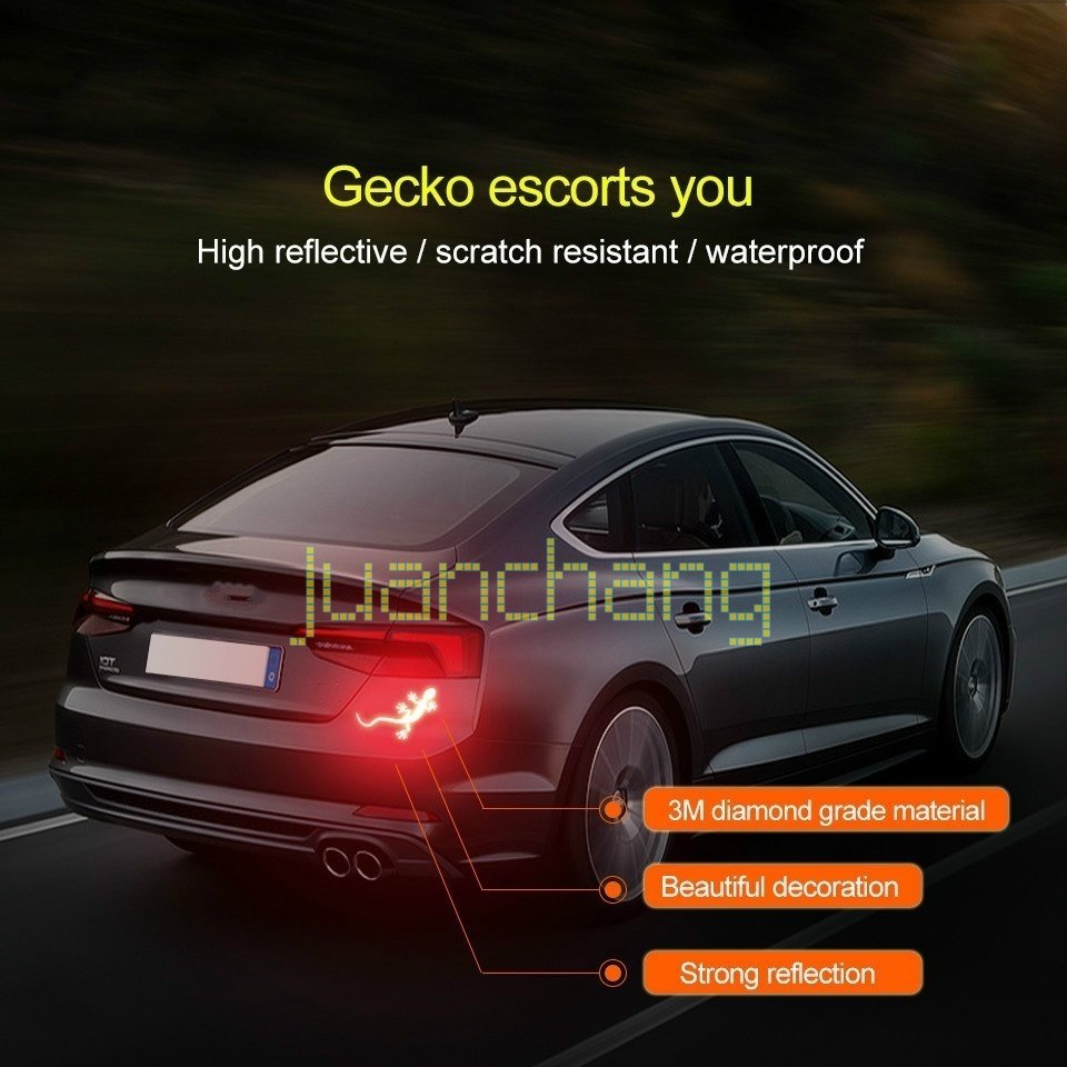 1 / 2 PCS Stiker Reflektor Peringatan Keamanan Model Cicak Untuk Dekorasi Eksterior Mobil