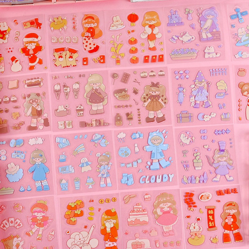 100 Lembar Stiker Transparan Motif Kartun Perempuan Tahan Air Untuk Dekorasi
