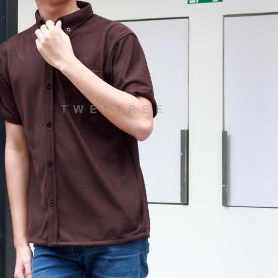 Kemeja Putih Pria Lengan Pendek Model Kasual Bahan Katun Tebal - SS Brown, XXL