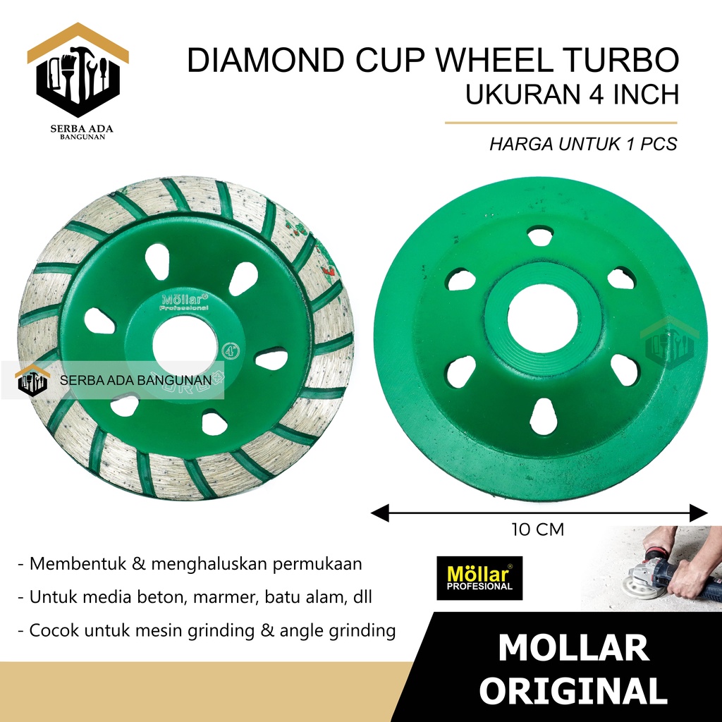 DIAMOND CUP GRINDING WHEEL TURBO MOLLAR 4&quot; (GREEN) Mata Gerinda