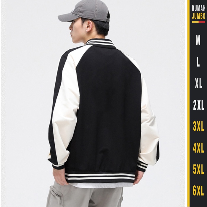 Jaket Varsity Black White Money Oversize (M - 6XL) Bomber Baseball Custom