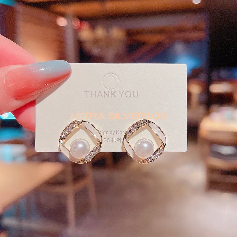 [MS108] ER 11 Anting Tusuk Sterling Silver 925 Hias Kristal Berlian Mutiara Imitasi Ala Korea Untuk Wanita