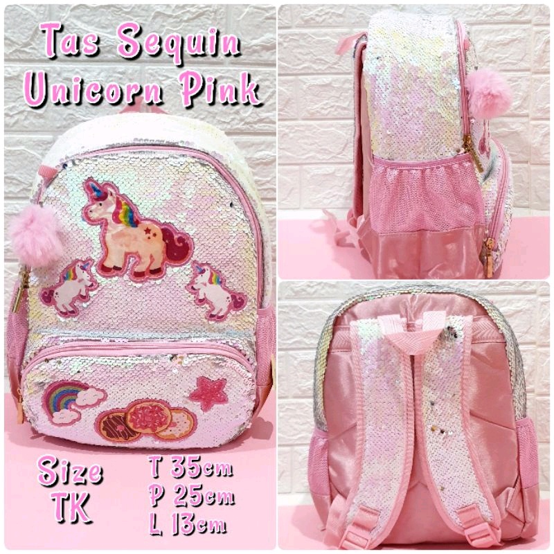 Tas Sekolah Ransel Sequin Unicorn dan LOL cocok untuk Anak SD dan TK Good Quality Bahan Tebal Import