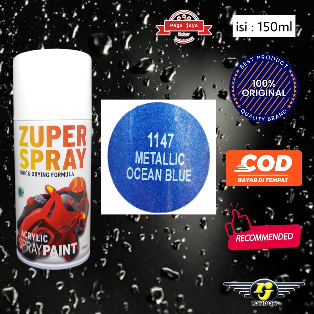 Pilox pilok warna metalic ocean blue biru laut metalik 150cc zuper spray cat semprot spray paint cat untuk besi kayu plastik motor mobil velg helm