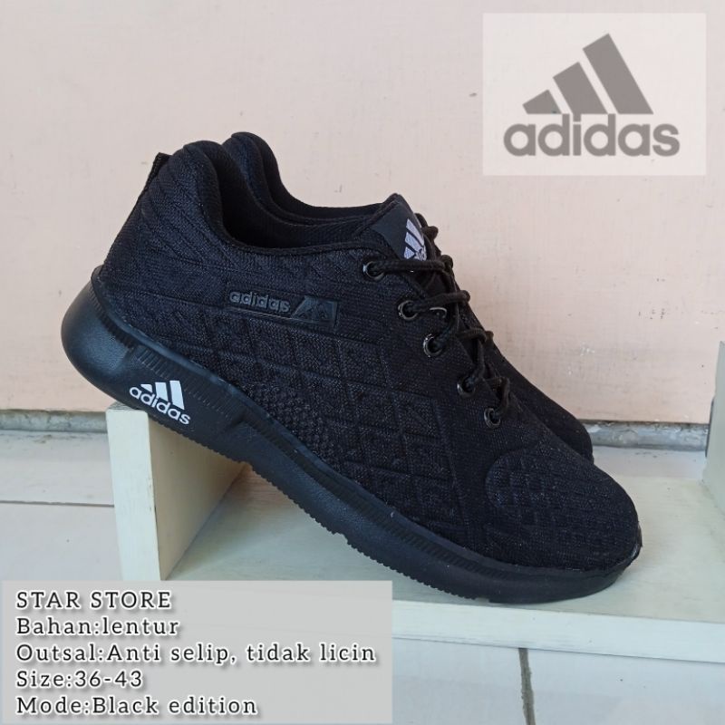 SEPATU HITAM SEKOLAH POLOS ADIDAS PRIA/WANITA TERBAIK SEPATU SNEAKERS HITAM SEPATU SPORT