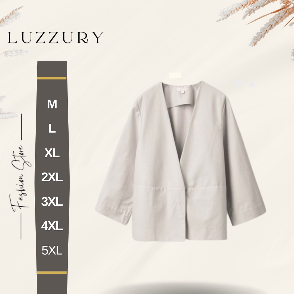 Blouse Kemeja Wanita Lengan Panjang 3/4 Size to Jumbo Cream