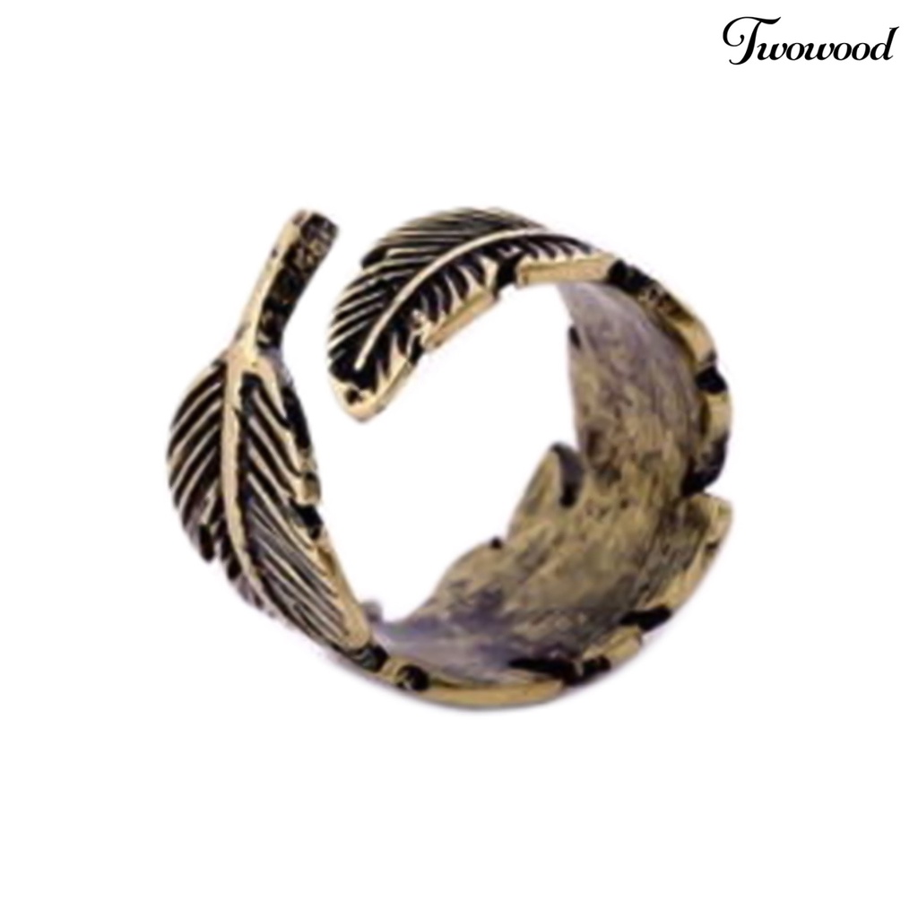 Cincin Model Terbuka Bentuk Daun Bulu Antik Adjustable Warna Bronze Untuk Unisex