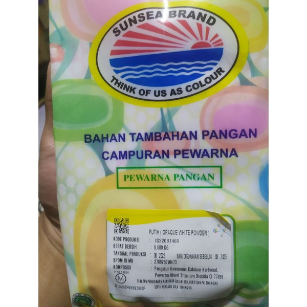 Pewarna Putih merk Sun Sea By Roha (  Titanium Dioxida + Kalsium Karbonat) / Pemutih Food Grade / Pewarna Putih (500 gram)