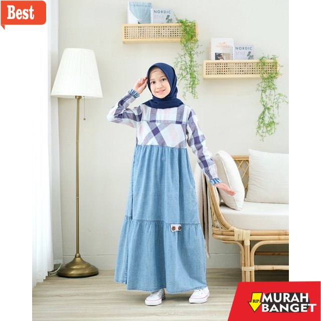 model dress terbaru 2022 Gamis anak Denim Kombinasi||Gamis anak Cantik